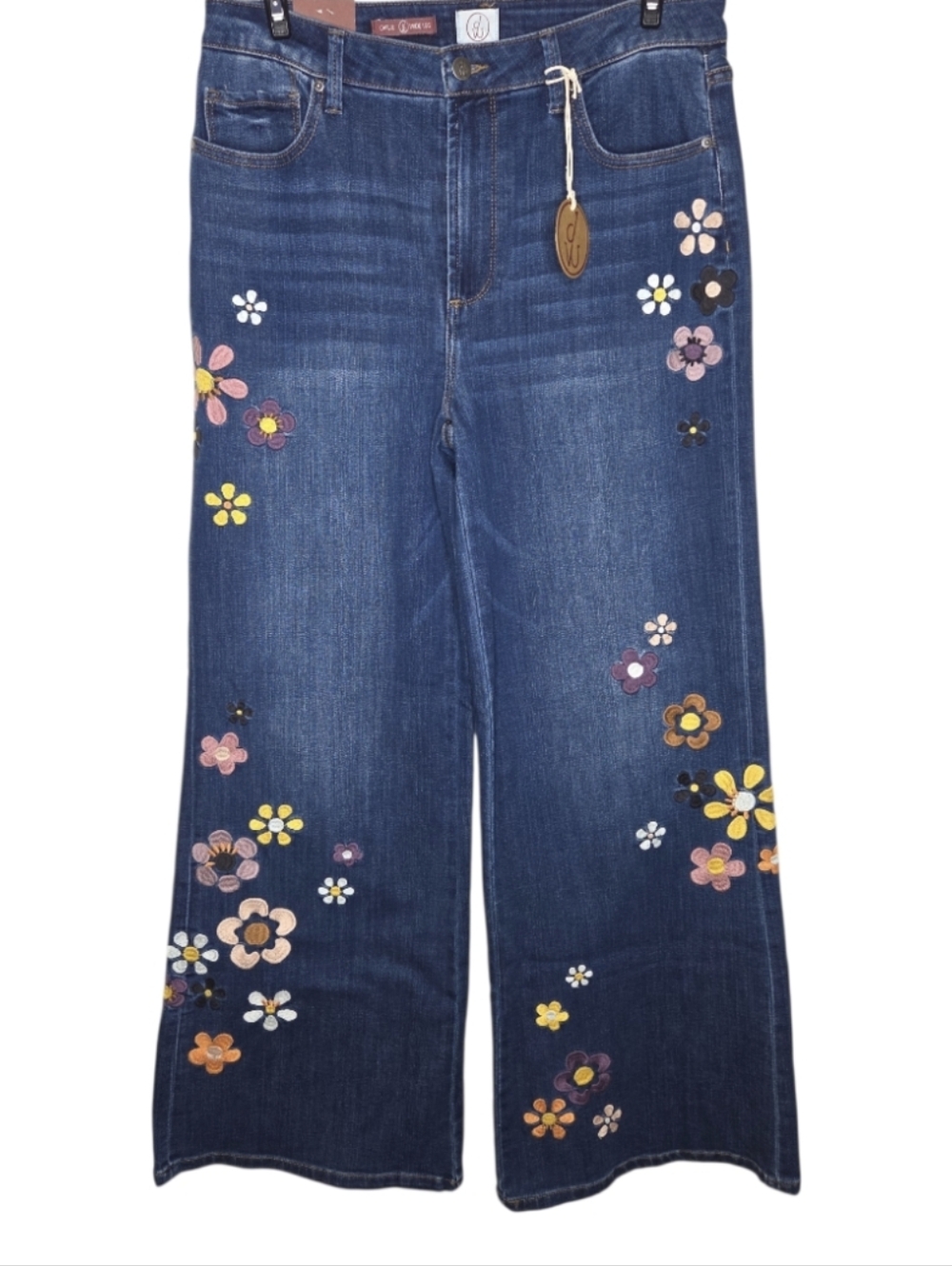 Driftwood Carlie Wide Leg Embroidered RetroFlower Womens Denim Jeans Size 10 NWT